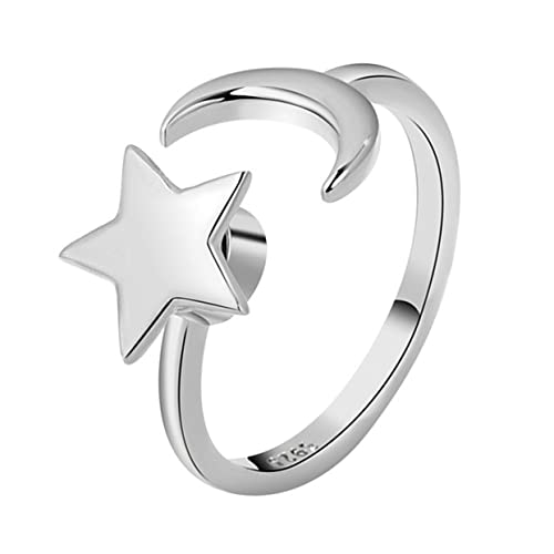 CTIRCHIU Stern-mond-ring Verstellbarer Damenring Mit Sternmotiv Öffnungsring Aus Kupfer Passend Für Verschiedene Fingergrößen Schmuck Für Hochzeiten Und Partys von CTIRCHIU