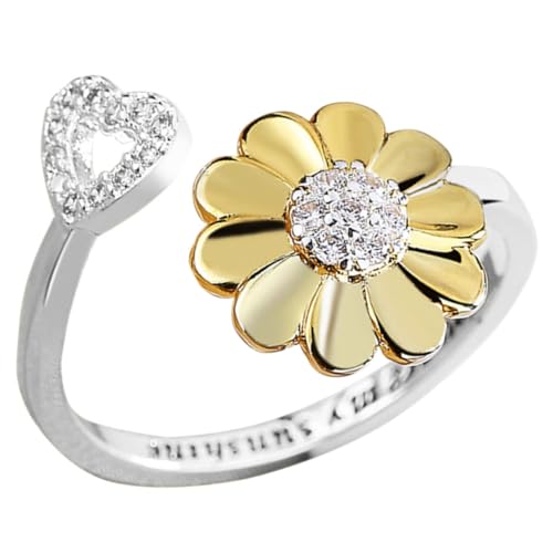 CTIRCHIU Verstellbarer Damenring Sonnenblume und Herz Design Stapelbarer Modeschmuck aus Langlebiger Legierung für Alltag Party Hochzeit und Besondere Anlässe von CTIRCHIU
