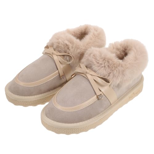CTIRCHIU Warme rutschfeste Damen Hausschuhe mit Baumwollfutter Flache Flexible Gummisohle Komfortable Winter Hausschuhe für Drinnen und Draußen Khaki von CTIRCHIU