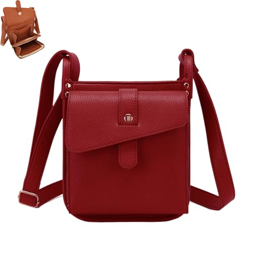 CTLTSRX Dollver Umhängetasche, Ledertasche mit integrierter Geldbörse, einzigartige Design-Umhängetasche aus Leder (Red) von CTLTSRX