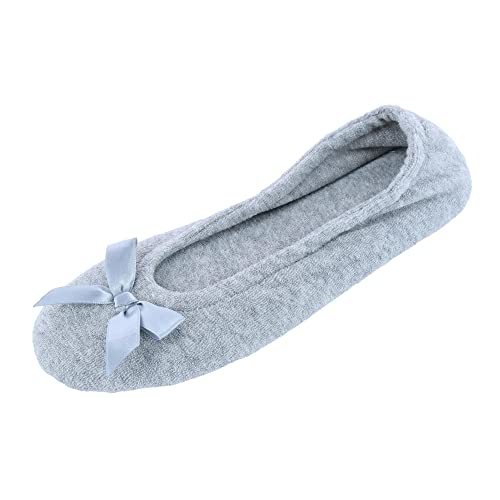 CTM Damen Frottee Ballerina Slipper Hausschuh, grau, Small von CTM