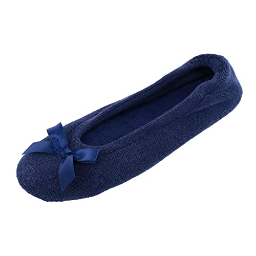CTM Damen Terry Ballerina Slipper Hausschuh, navy, Large von CTM