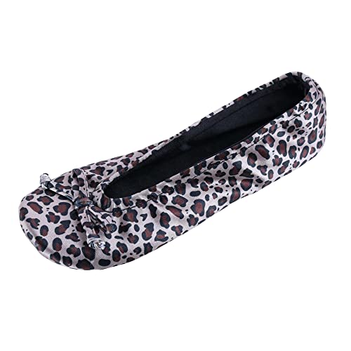 CTM Damen Satin Ballerina Slipper Hausschuh, leopard, Small von CTM