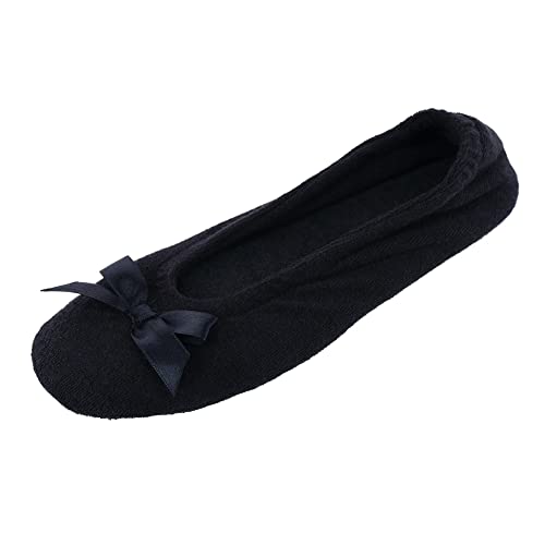 CTM Damen Frottee Ballerina Slipper Hausschuh Schwarz, Schwarz , Large von CTM