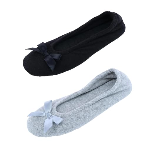CTM Damen Terry Ballerina Slipper Hausschuh (2 Stück), grau, Large von CTM