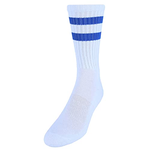 Herren Crew Streifen Socken (3 Paar), Weiß mit königsblauen Streifen, Einheitsgröße von CTM