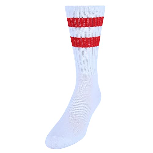 Herren Crew Streifen Socken (3 Paar), Weiß mit roten Streifen, Einheitsgröße von CTM