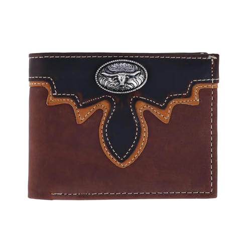 Herren Leder Longhorn Concho Bifold Geldbörse, Braun mit Schwarz, Einheitsgröße von CTM