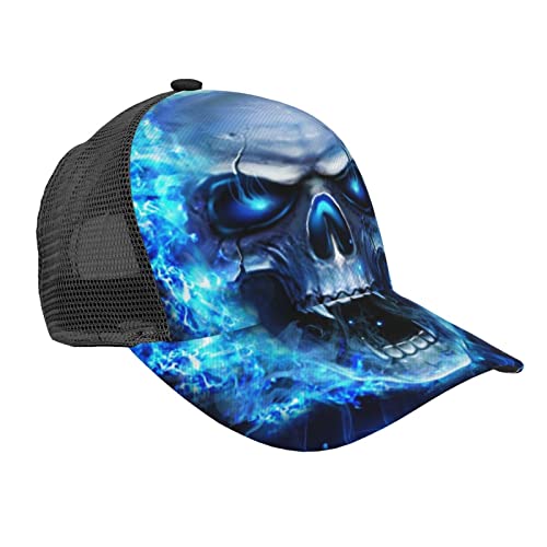 CTOITLKF Verstellbare Trucker Cap, 3D Druck Blau Totenkopf Baseball Cap, Outdoor Sport Sommer Mesh Hüte für Männer Frauen, siehe abbildung, One size von CTOITLKF