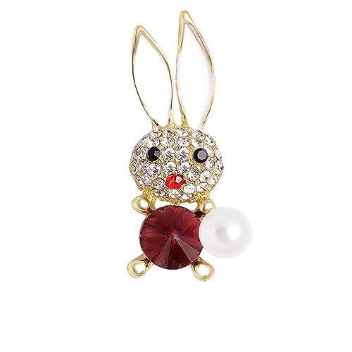 Brosche Luxus Exquisite Strass Perle Kaninchen Broschen Pins for Frauen Niedliche Cartoon-Tier Abzeichen Kleidung Mantel Brosche Pin Geschenk (Color : Gold) von CTRSM