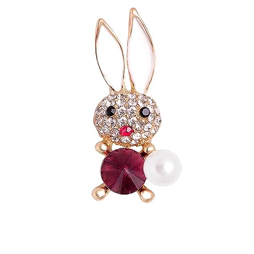 Brosche Luxus Exquisite Strass Perle Kaninchen Broschen Pins for Frauen Niedliche Cartoon-Tier Abzeichen Kleidung Mantel Brosche Pin Geschenk (Color : Rose Gold) von CTRSM