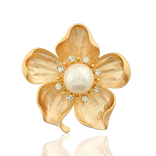 Brosche Mode Einfache Blume Brosche Elegante Licht Luxus Perle Brosche Nette Temperament Mantel Mantel Pin Schmuck Frau Brosche (Color : Gold) von CTRSM