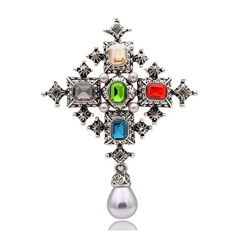 Brosche Vintage Barock Kreuz Strass Perle Brosche Frauen Temperament Mantel Pin Corsage Hemd Kragen Pins Broschen Zubehör (Color : Multicolor) von CTRSM