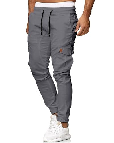 CTU Herren-Arbeitshose Freizeit-Sporthose Slim-Fit-Hose mit Kordelzug Gürtel-Taschen von CTU