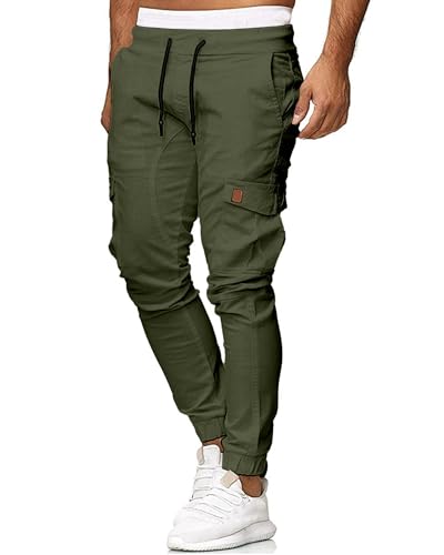 CTU Herren-Arbeitshose Freizeit-Sporthose Slim-Fit-Hose mit Kordelzug Gürtel-Taschen von CTU