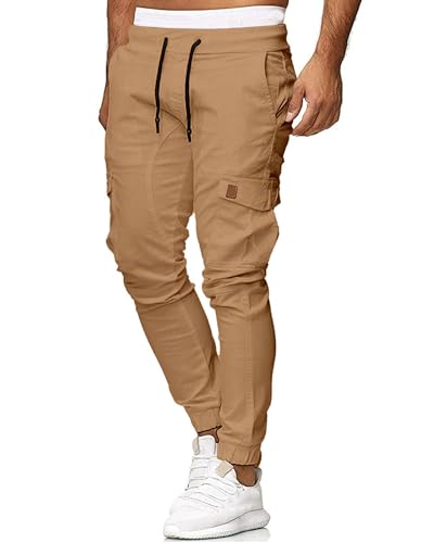 CTU Herren-Arbeitshose Freizeit-Sporthose Slim-Fit-Hose mit Kordelzug Gürtel-Taschen von CTU