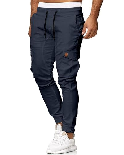 CTU Herren-Arbeitshose Freizeit-Sporthose Slim-Fit-Hose mit Kordelzug Gürtel-Taschen von CTU