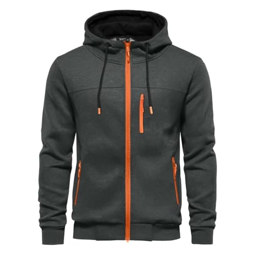 CTU Herren Hoodies Reißverschluss Langarm Fleece Jacke Kapuzen-Sweatshirt für Männer S-3XL, Dunkelgrau, L von CTU