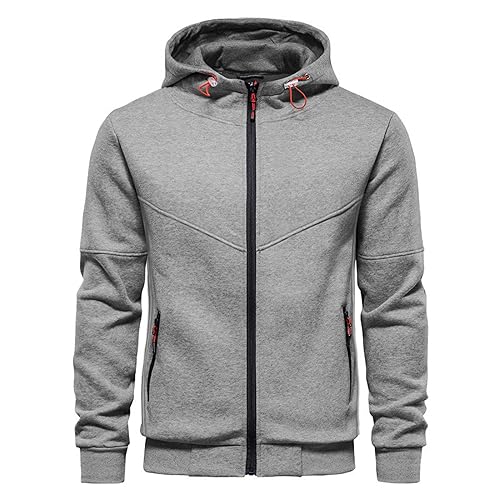 CTU Herren Hoodies Sweatshirts Jacken Langarm Fleece Zip Up Hoodies für Männer S-4XL, hellgrau, M von CTU