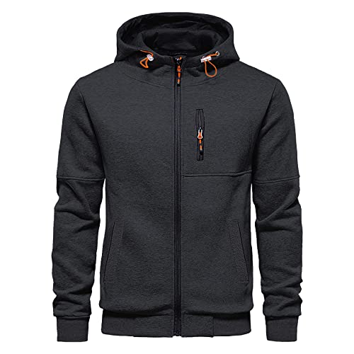 CTU Herren-Kapuzenpullover mit Reißverschluss, langärmelig, Fleece, Sweatshirts für Herren, S-3XL, Dunkelgrau, L von CTU