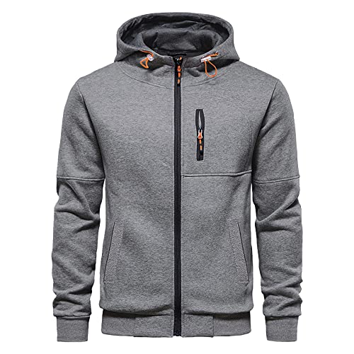 CTU Herren Hoodies Zip Up Langarm Fleece Sweatshirts Hoodies für Männer S-3XL, hellgrau, M von CTU