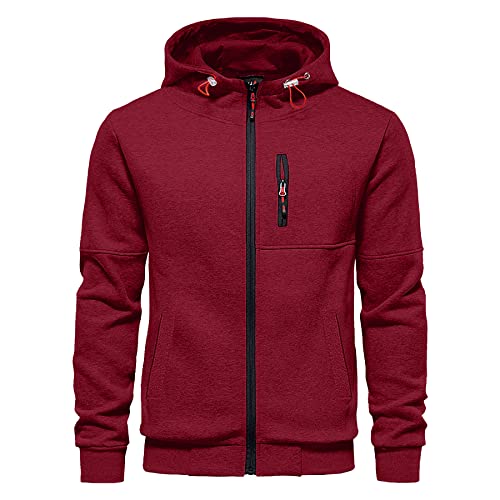 CTU Herren-Kapuzenpullover mit Reißverschluss, langärmelig, Fleece, Sweatshirts für Herren, S-3XL, rot, L von CTU