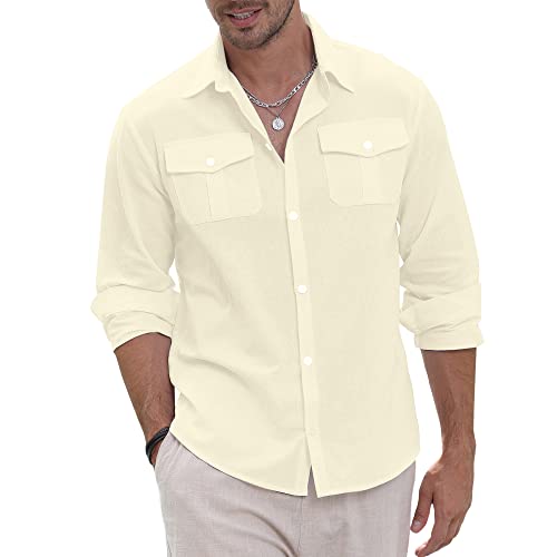 CTU Herren-Leinenhemden, Button-Down-Hemden, Sommer-Strand-Freizeithemden, einfarbige Baumwoll-Langarm-Hemdoberteile von CTU
