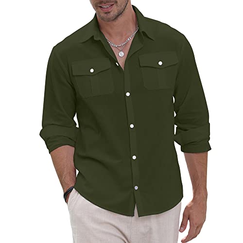 CTU Herren-Leinenhemden, Button-Down-Hemden, Sommer-Strand-Freizeithemden, einfarbige Baumwoll-Langarm-Hemdoberteile von CTU