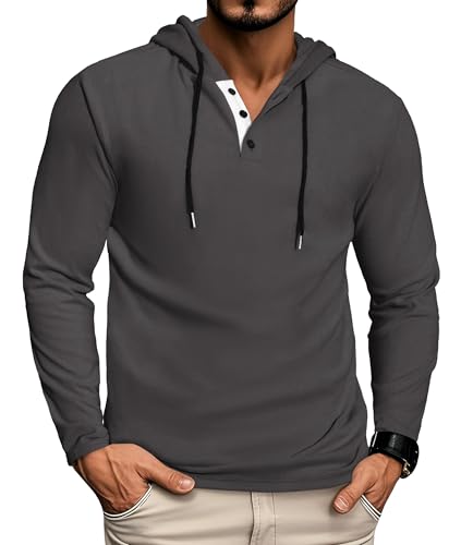 CTU Hoodie Herren Kapuzenpullover Langarm Knopf Sweatshirts Pullover mit Kapuze Dunkelgrau L von CTU