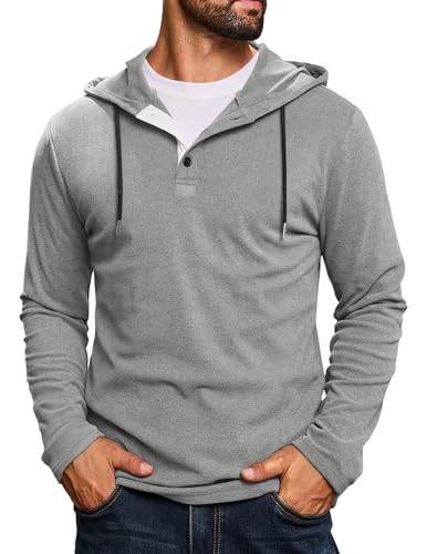 CTU Hoodie Herren Kapuzenpullover Langarm Knopf Sweatshirts Pullover mit Kapuze Hellgrau L von CTU