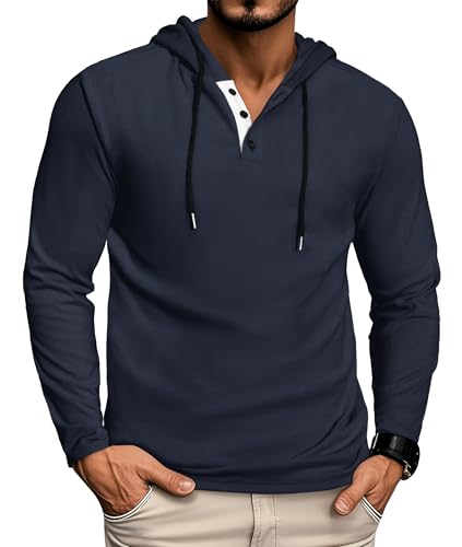 CTU Hoodie Herren Kapuzenpullover Langarm Knopf Sweatshirts Pullover mit Kapuze Navy 3XL von CTU