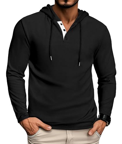 CTU Hoodie Herren Kapuzenpullover Langarm Knopf Sweatshirts Pullover mit Kapuze Schwarz L von CTU