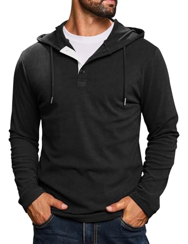 CTU Hoodie Herren Kapuzenpullover Langarm Knopf Sweatshirts Pullover mit Kapuze Schwarz M von CTU