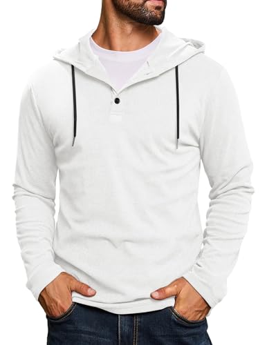 CTU Hoodie Herren Kapuzenpullover Langarm Knopf Sweatshirts Pullover mit Kapuze Weiß XL von CTU