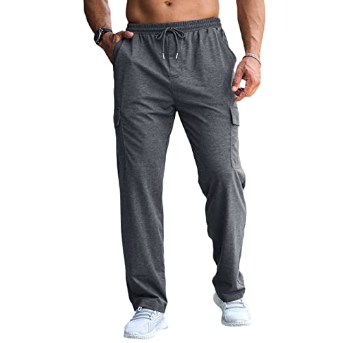 Herren-Cargo-Jogginghose, lässig, elastische Taille, Trainingshose für Herren, Größe M-4XL, Dunkelgrau, 36-41 von CTU