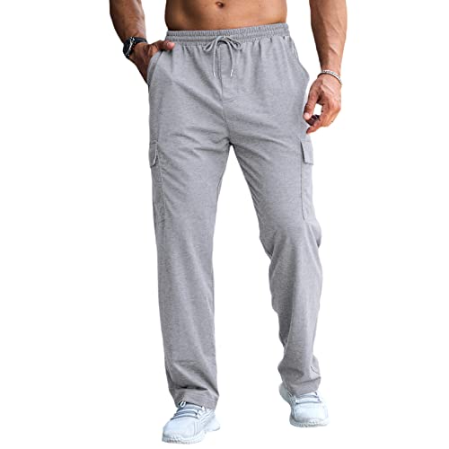 Herren-Cargo-Jogginghose, lässig, elastische Taille, Trainingshose für Herren, Größe M-4XL, hellgrau, 41-44.5 von CTU