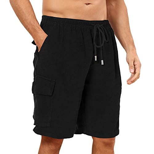 Herren-Cargo-Shorts, Baumwolle, Stretch-Cargo-Jogginghose, Arbeitsshorts für Herren, Schwarz , XXL von CTU