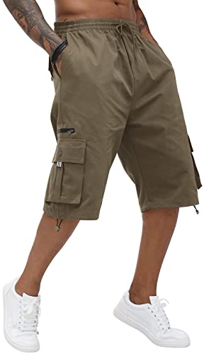 Herren-Cargo-Shorts, Baumwolle, elastische Taille, knielange Caprihose mit mehreren Taschen, grün, 4X-Large von CTU