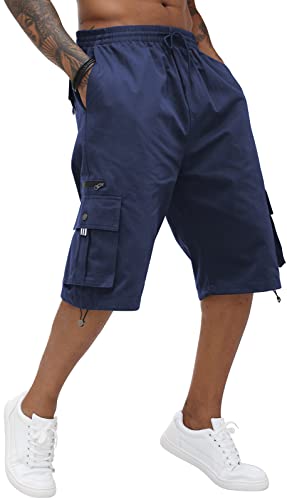 Herren-Cargo-Shorts, Baumwolle, elastische Taille, knielange Caprihose mit mehreren Taschen, navy, 4X-Large von CTU