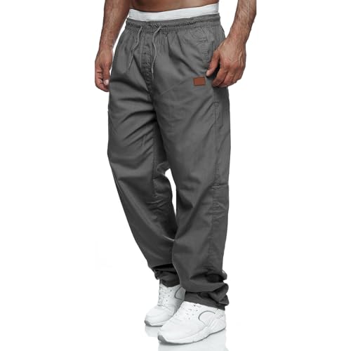 Herren Cargohose Chino Hose Herren Jogginghose Casual Freizeithose Elastische Taille Kordelzu Outdoor Hosen Grau 3XL von CTU