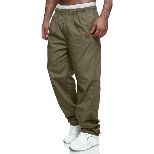 Herren Cargohose Chino Hose Herren Jogginghose Casual Freizeithose Elastische Taille Kordelzu Outdoor Hosen Grün L von CTU