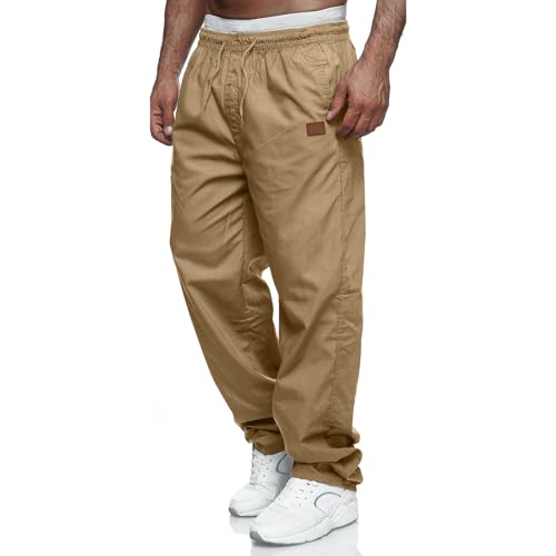 Herren Cargohose Chino Hose Herren Jogginghose Casual Freizeithose Elastische Taille Kordelzu Outdoor Hosen Khaki M von CTU