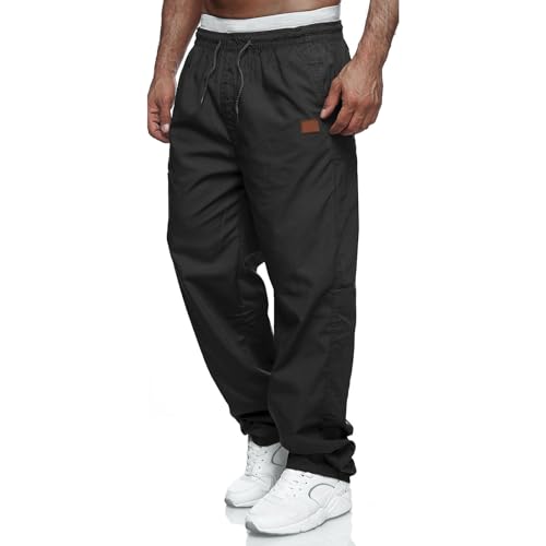 Herren Cargohose Chino Hose Herren Jogginghose Casual Freizeithose Elastische Taille Kordelzu Outdoor Hosen Schwarz XL von CTU