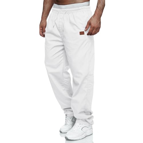 Herren Cargohose Chino Hose Herren Jogginghose Casual Freizeithose Elastische Taille Kordelzu Outdoor Hosen Weiß 4XL von CTU