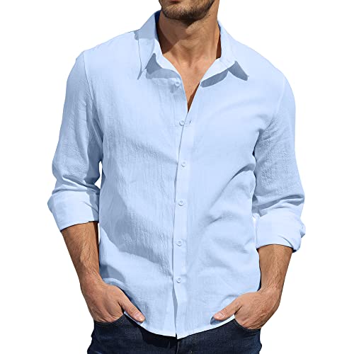 Herren Casual Leinen Shirts Button Down Hemd Hawaiian Strand Shirt S-3XL, blau, XL von CTU