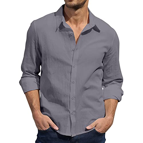 Herren Casual Leinen Shirts Button Down Hemd Hawaiian Strand Shirt S-3XL, hellgrau, M von CTU