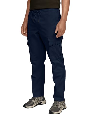 Herren Chino Cargo Hose Casual Jogginghose Freizeithose Elastische Taille mit Kordelzug Sweatpants Navy M von CTU