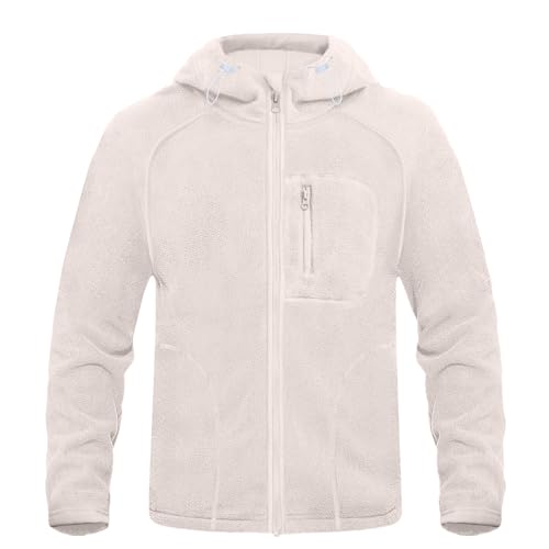 Herren Fleece Hoodies Zip Up Fleece Jacke Langarm Kapuzen-Sweatshirt Casual Pullover Mantel, beige, L von CTU