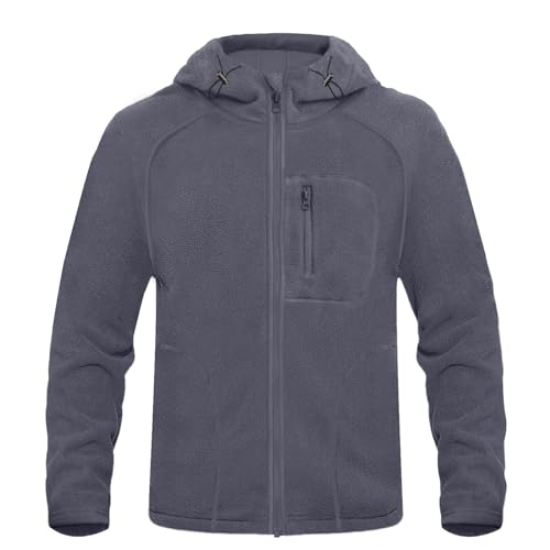 Herren Fleece Hoodies Zip Up Fleece Jacke Langarm Kapuzen-Sweatshirt Casual Pullover Mantel, grau, XL von CTU