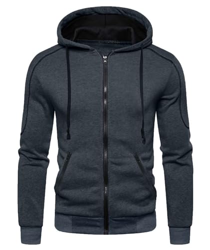 Herren-Kapuzenpullover mit Reißverschluss, lässiger Pullover, langärmelig, Fleecejacke mit Reißverschlusstasche, dunkelgrau, XXL von CTU